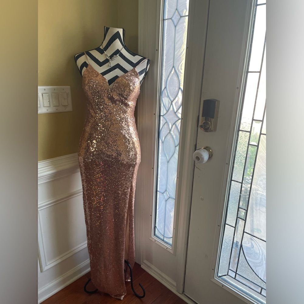 B.Smart Rose Gold sequins maxi dress sweet heart neck Spaghetti straps SZ9/10